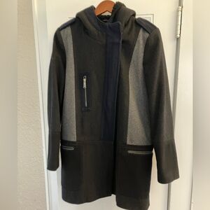 DKNY Wool Colorblock Hooded Coat | Size 12